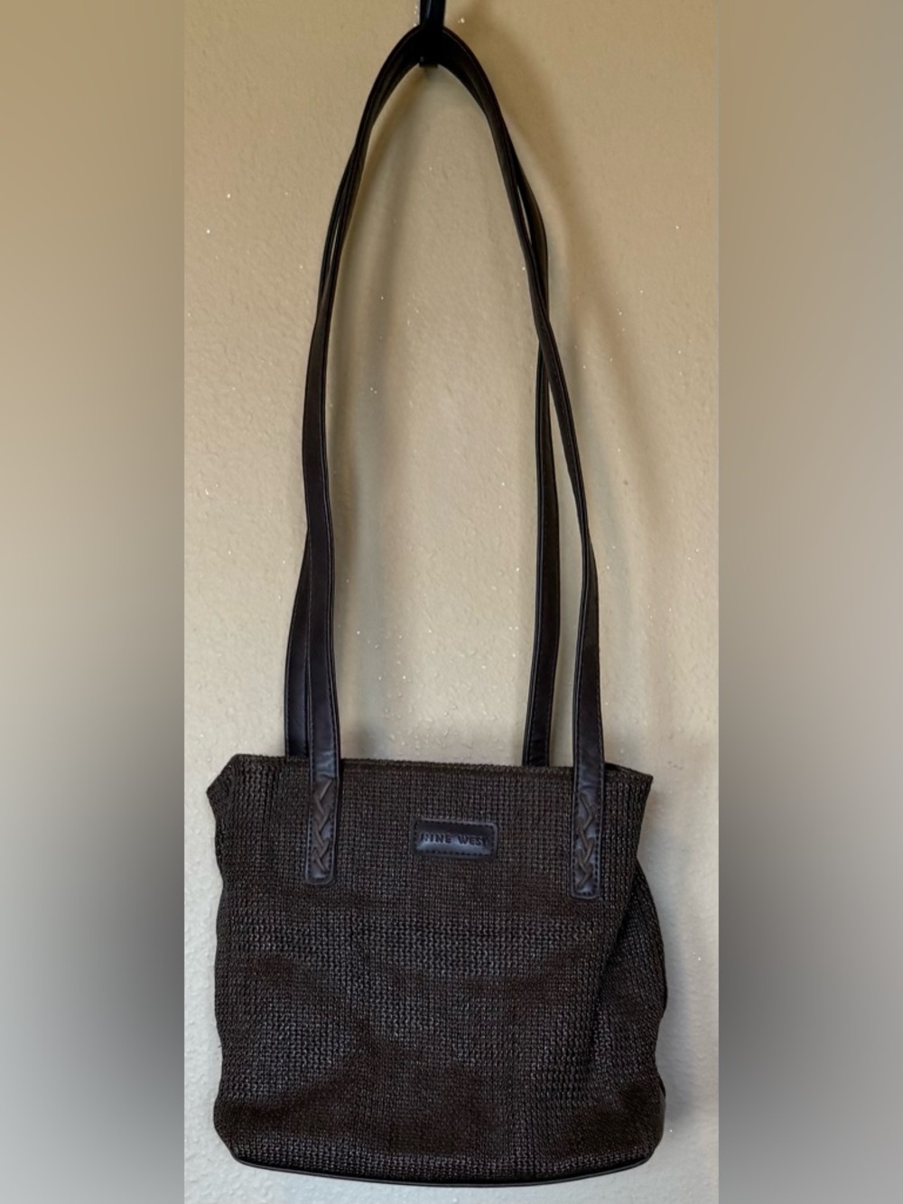 Vintage Nine West Chocolate Brown Woven Mini Tote Purse